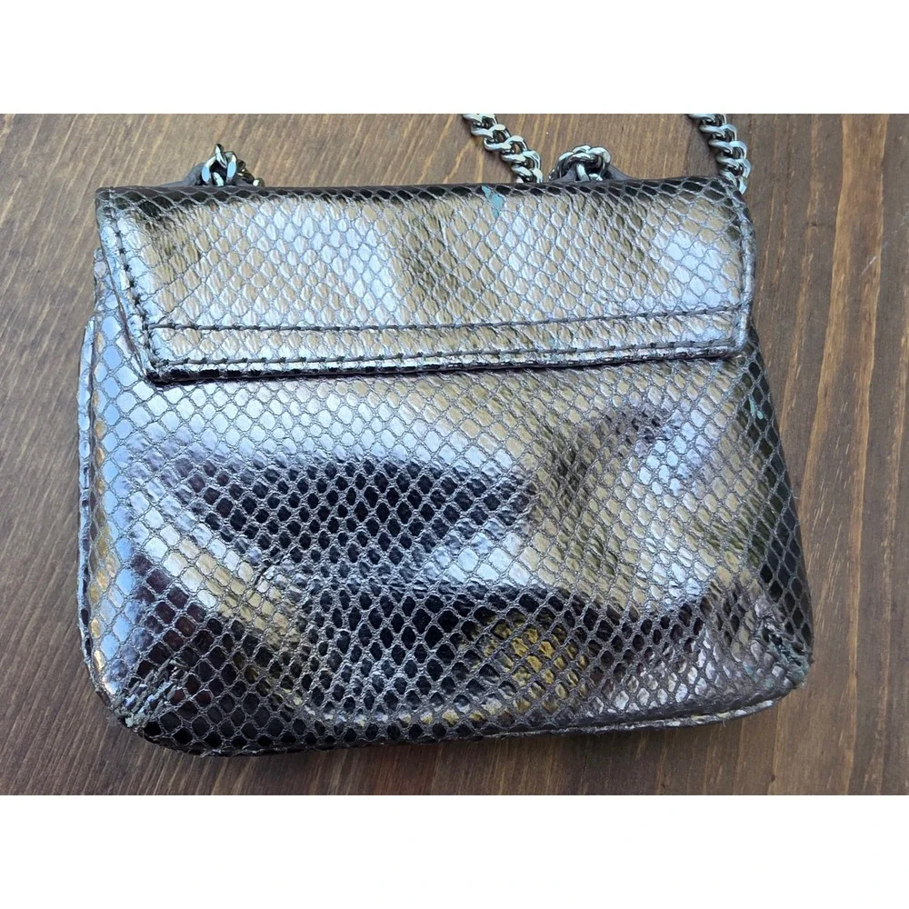 Talbots Womens Metallic Silver Snakeskin Embossed Leather Chain Crossbody Bag